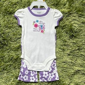Carters Baby Girl Newborn Onesie Mommy’s Dream Pants Set Floral Flowers NWOT